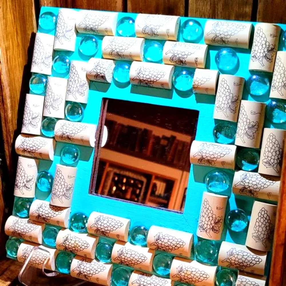 Turquoise Decor Mirror with Turquoise Round Glass Cobochons-NWT-Handmade